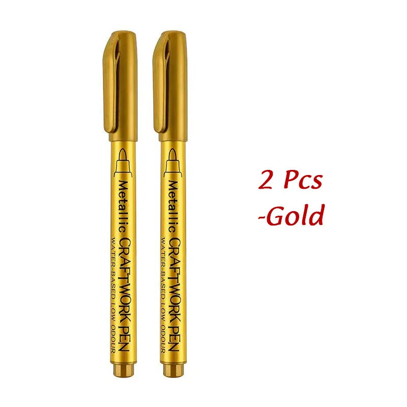 1/2Pcs Brush Metallic Marker Pens Gold Silver Permanent Markers