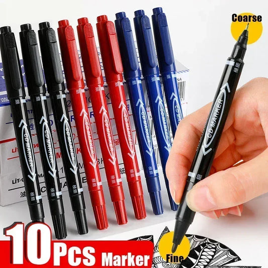 5/10 Pcs Twin Tip Permanent Marker Black/Blue/Red