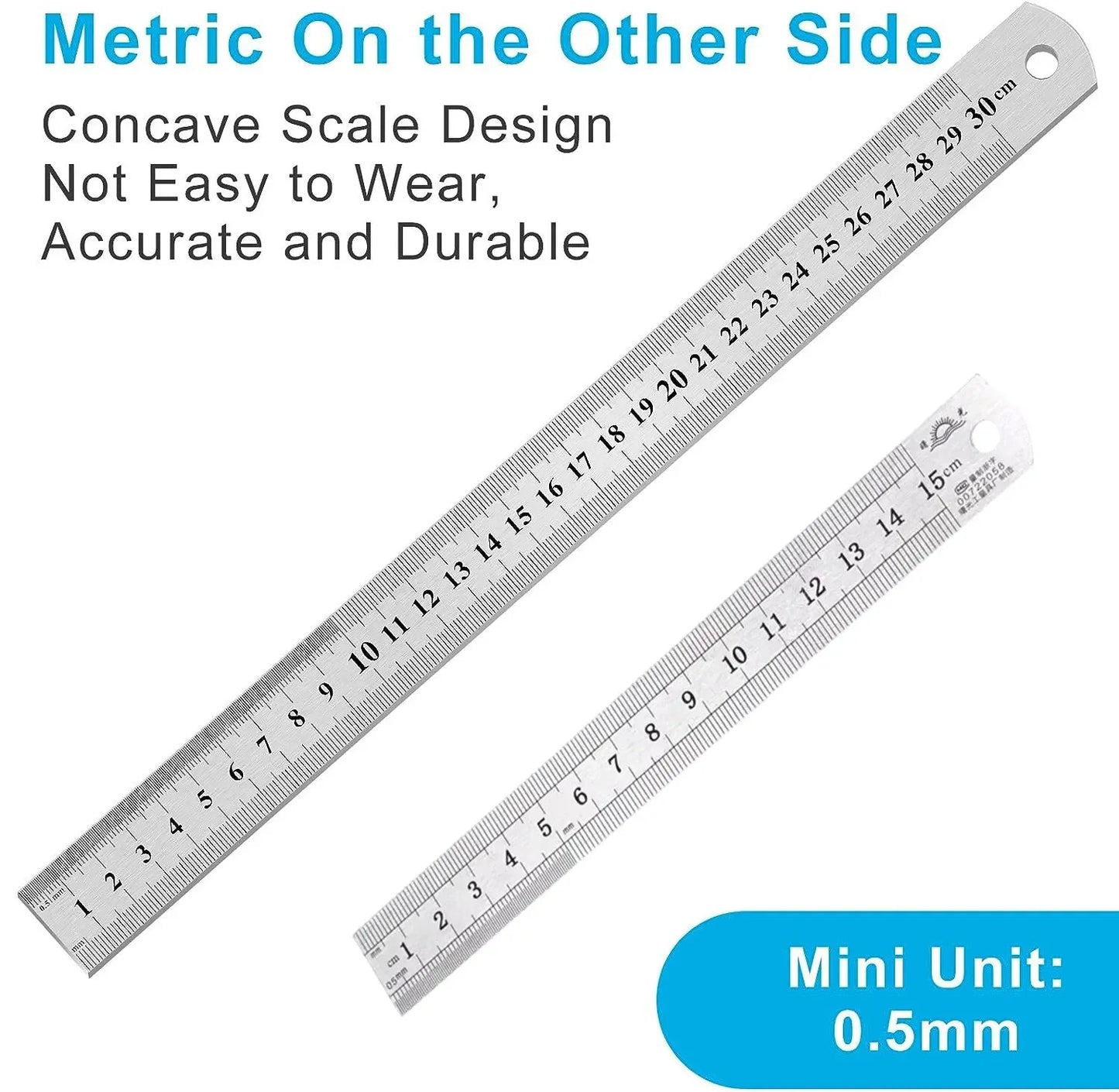 Stainless Steel Double Side Straight Ruler Centimeter Inches Scale