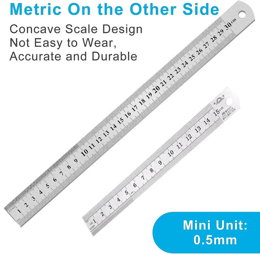 Stainless Steel Double Side Straight Ruler Centimeter Inches Scale