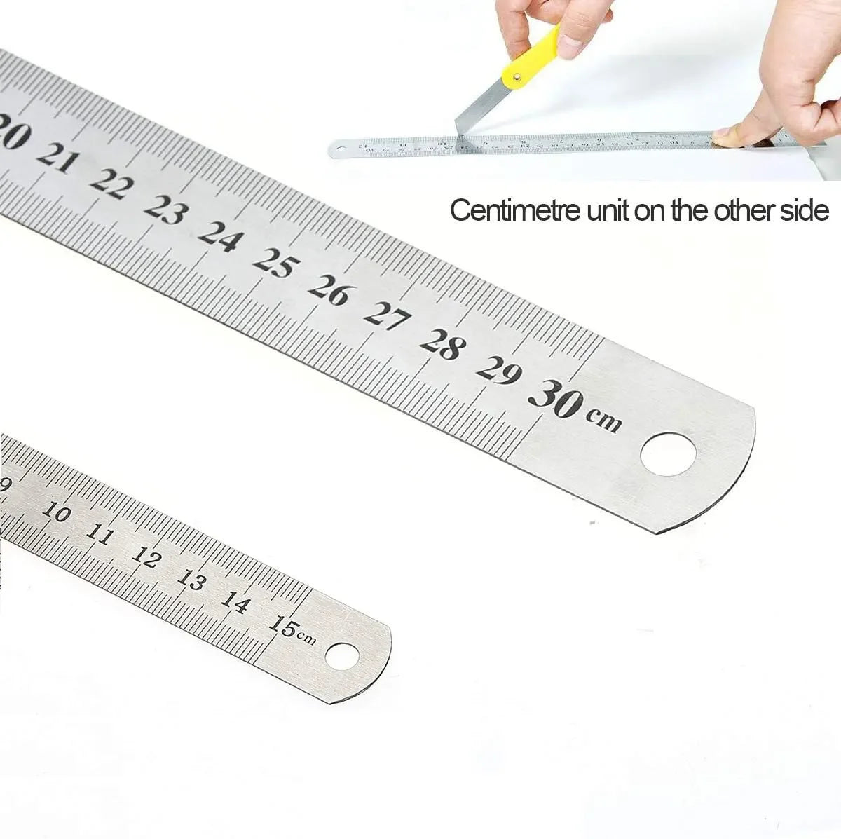 Stainless Steel Double Side Straight Ruler Centimeter Inches Scale