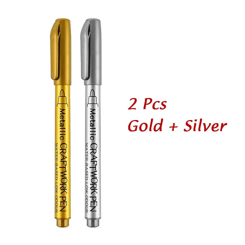 1/2Pcs Brush Metallic Marker Pens Gold Silver Permanent Markers