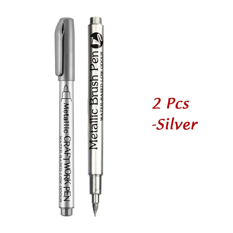 1/2Pcs Brush Metallic Marker Pens Gold Silver Permanent Markers