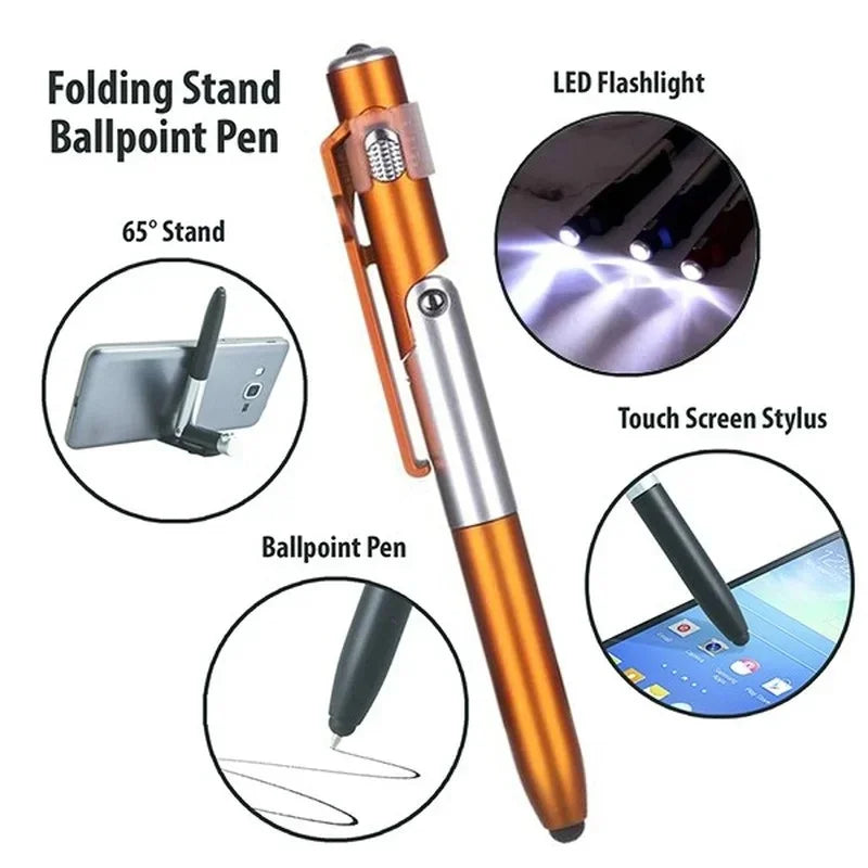 4 In 1 Multifunction Ballpoint Pen with LED Light Fold & Phone Holder