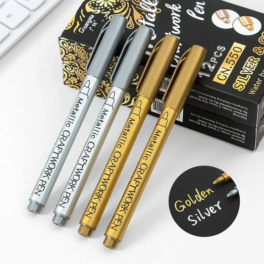 1/2Pcs Brush Metallic Marker Pens Gold Silver Permanent Markers