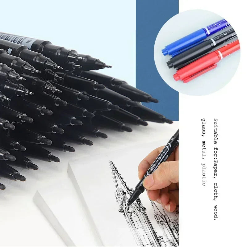 5/10 Pcs Twin Tip Permanent Marker Black/Blue/Red