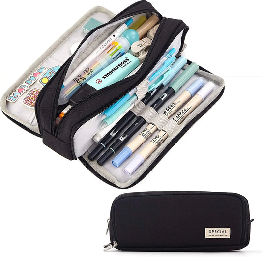 Large Capacity Pencil Case - 3 Compartment