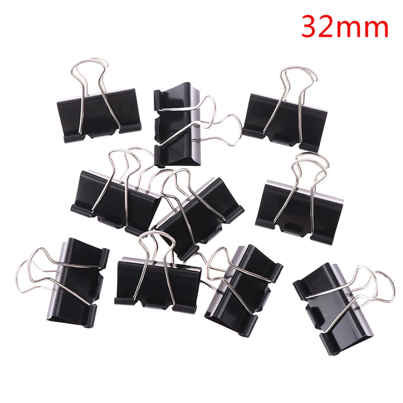 10pcs/lot Black Metal Binder Clips 19mm/ 25mm/ 32mm Notes Letter Paper Clip Office Supplies Binding Securing