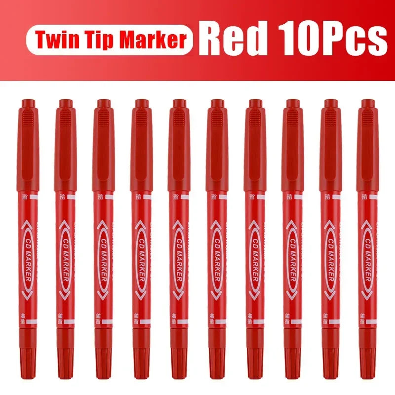 5/10 Pcs Twin Tip Permanent Marker Black/Blue/Red