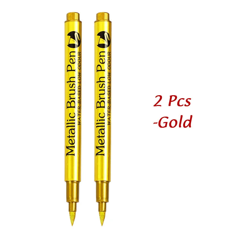 1/2Pcs Brush Metallic Marker Pens Gold Silver Permanent Markers