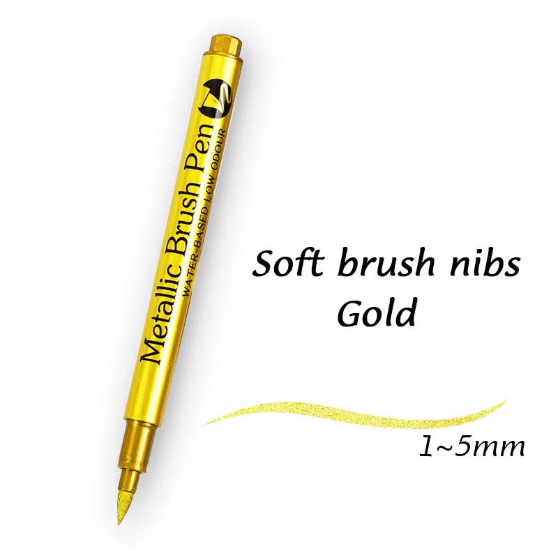 1/2Pcs Brush Metallic Marker Pens Gold Silver Permanent Markers