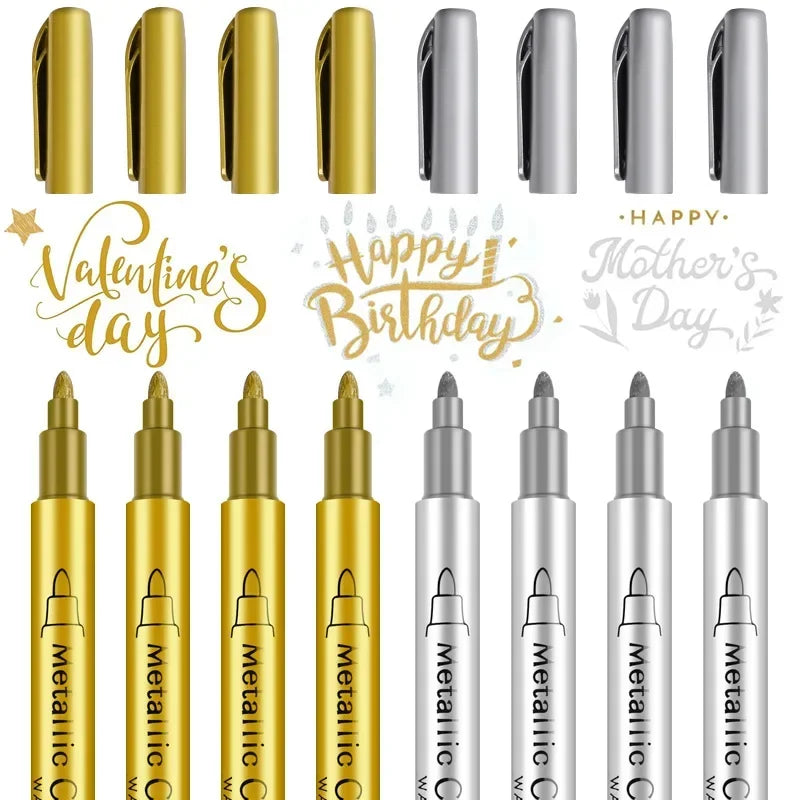 1/2Pcs Brush Metallic Marker Pens Gold Silver Permanent Markers