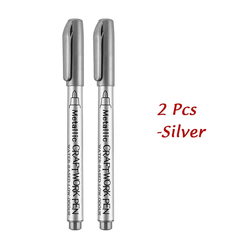 1/2Pcs Brush Metallic Marker Pens Gold Silver Permanent Markers