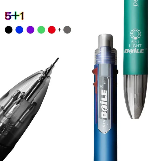 6 In 1 Multicolor Ballpoint Pens 5 Colors Ball Pen / 1 Automatic Pencil With Eraser