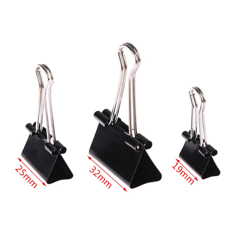 10pcs/lot Black Metal Binder Clips 19mm/ 25mm/ 32mm Notes Letter Paper Clip Office Supplies Binding Securing