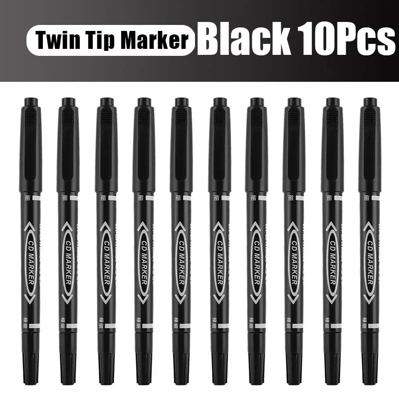 5/10 Pcs Twin Tip Permanent Marker Black/Blue/Red