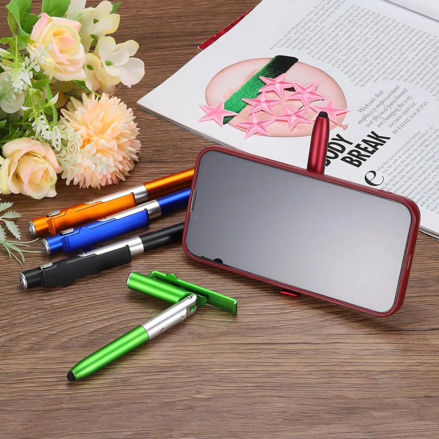 4 In 1 Multifunction Ballpoint Pen with LED Light Fold & Phone Holder