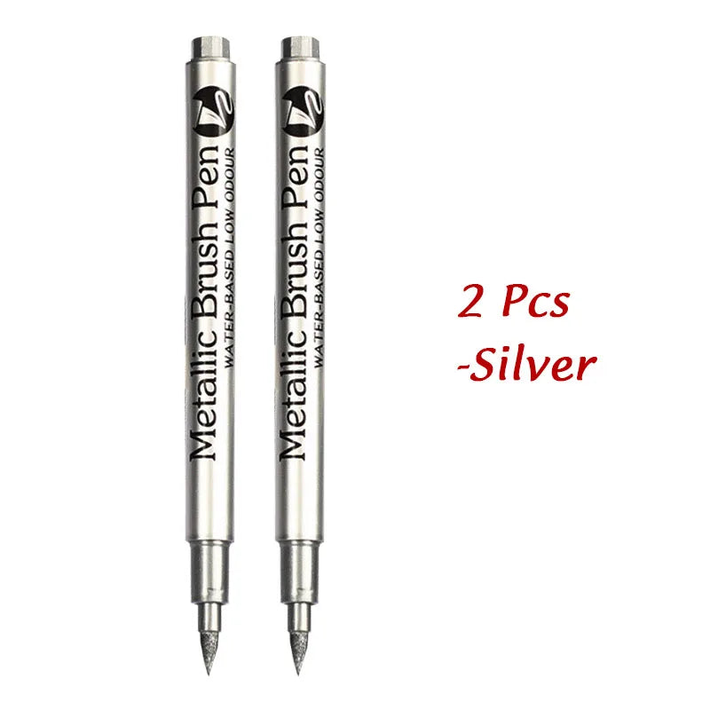 1/2Pcs Brush Metallic Marker Pens Gold Silver Permanent Markers