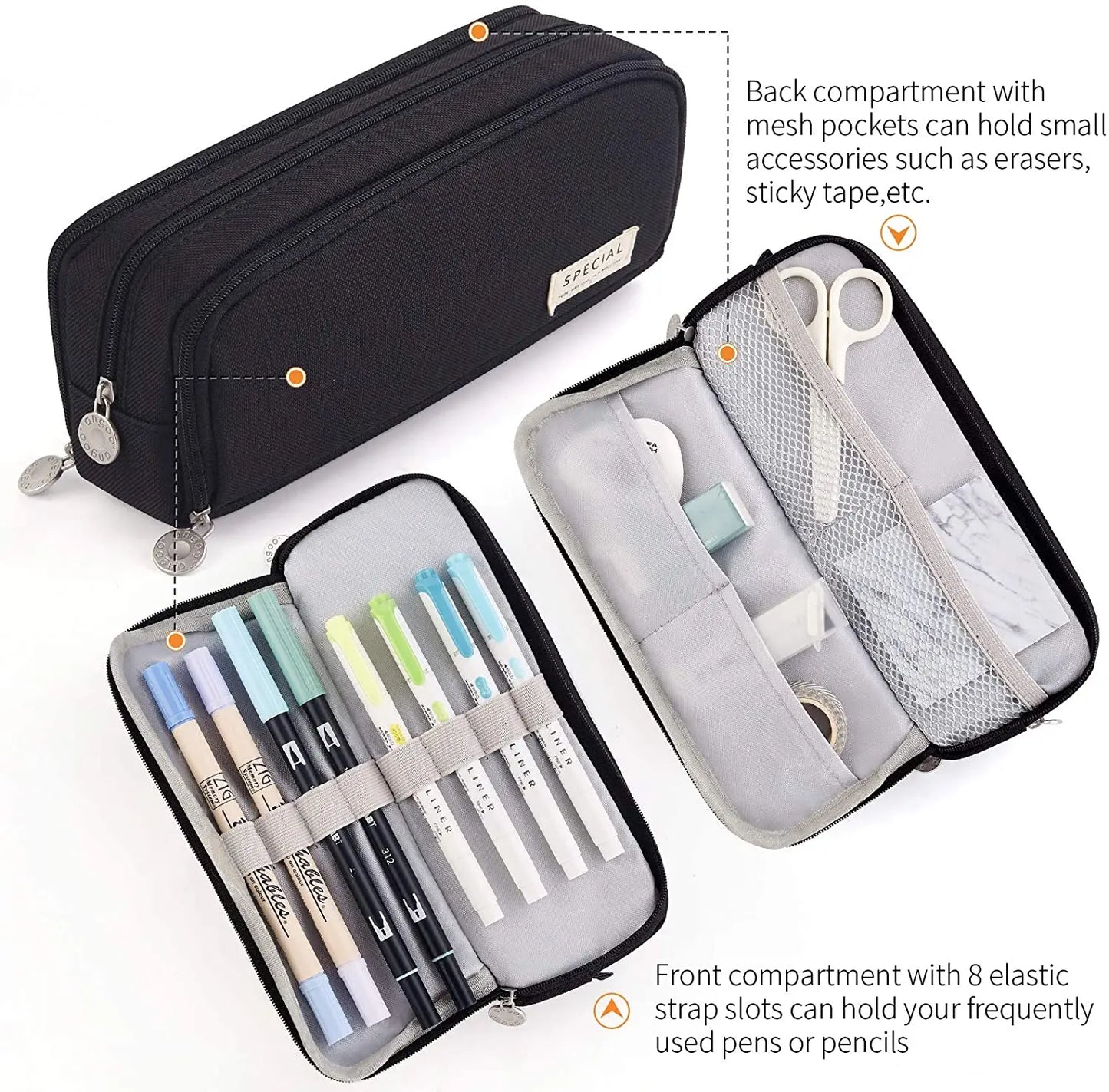 Large Capacity Pencil Case - 3 Compartment