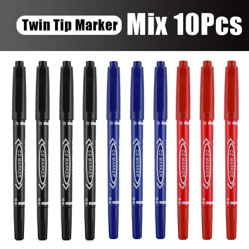 5/10 Pcs Twin Tip Permanent Marker Black/Blue/Red