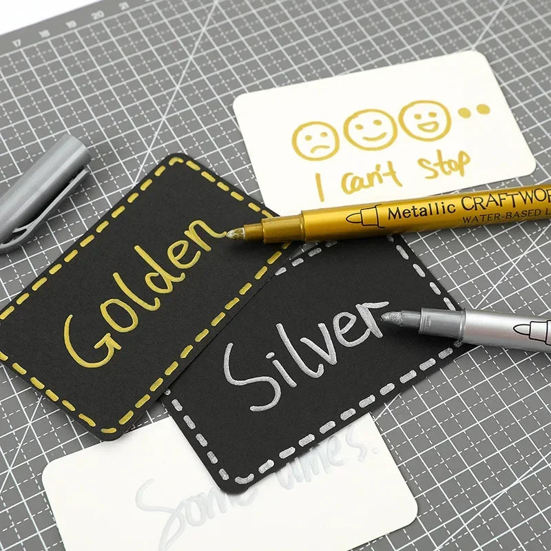 1/2Pcs Brush Metallic Marker Pens Gold Silver Permanent Markers