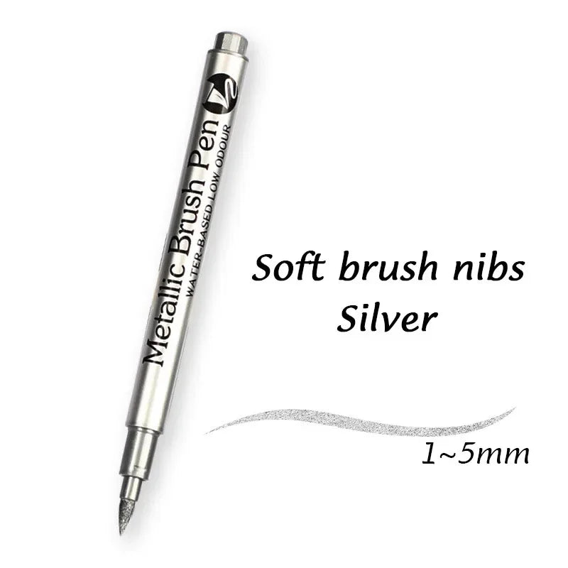 1/2Pcs Brush Metallic Marker Pens Gold Silver Permanent Markers