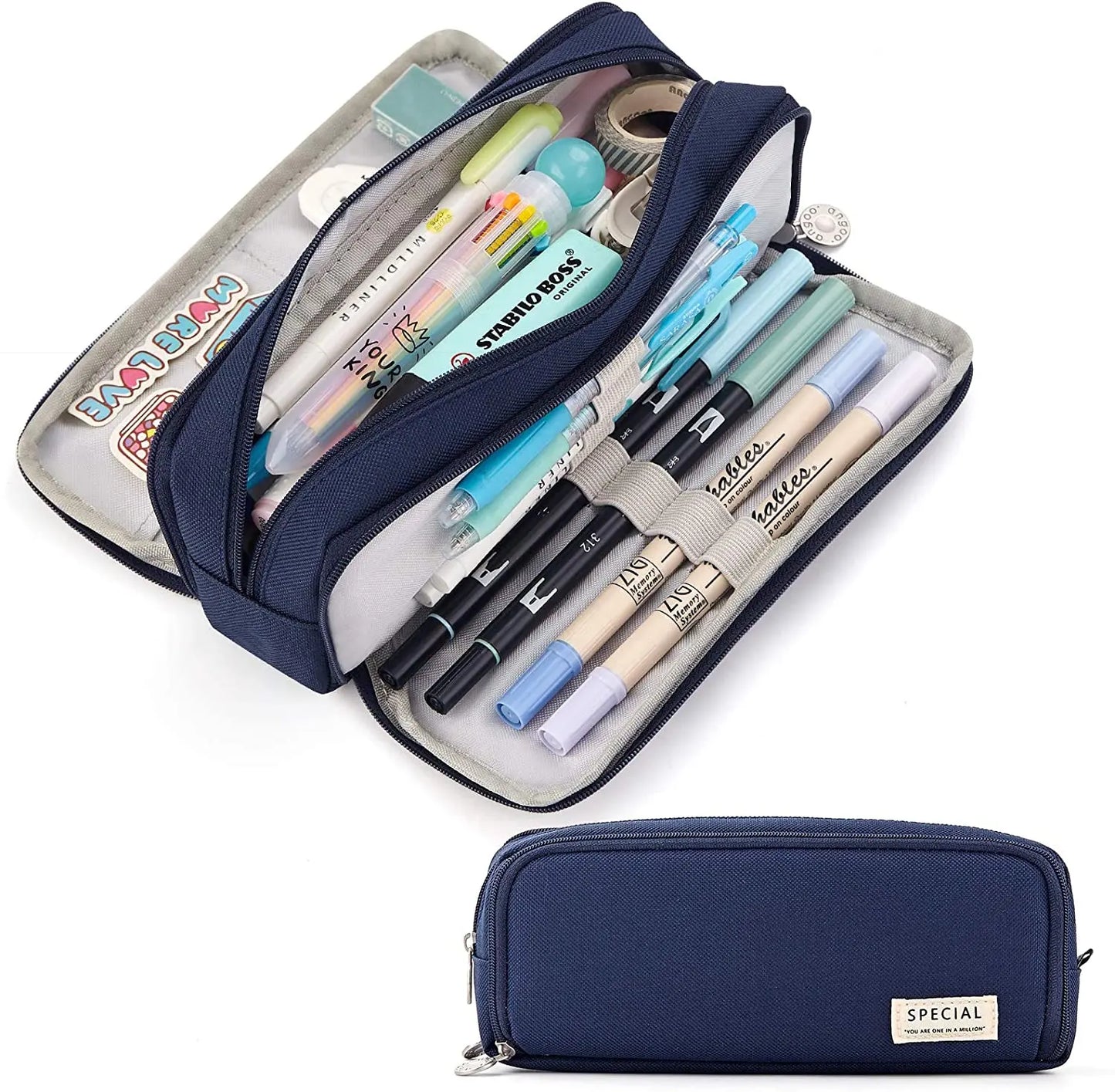 Large Capacity Pencil Case - 3 Compartment