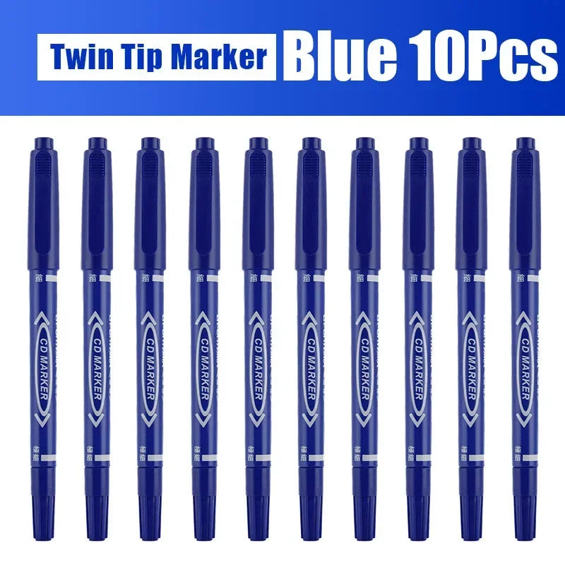 5/10 Pcs Twin Tip Permanent Marker Black/Blue/Red