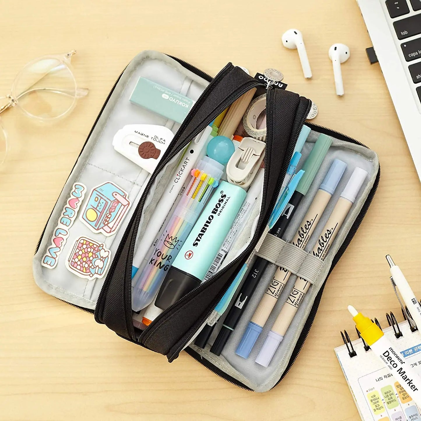 Large Capacity Pencil Case - 3 Compartment