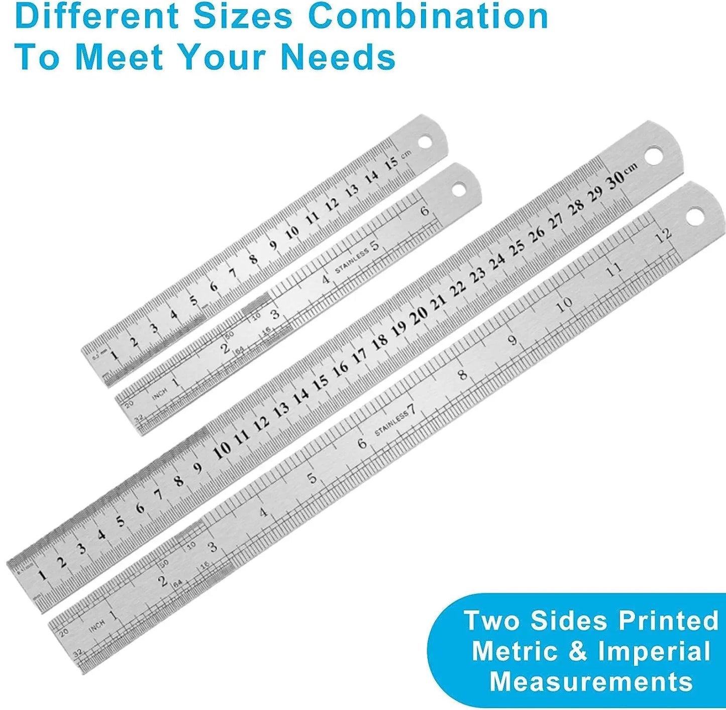 Stainless Steel Double Side Straight Ruler Centimeter Inches Scale